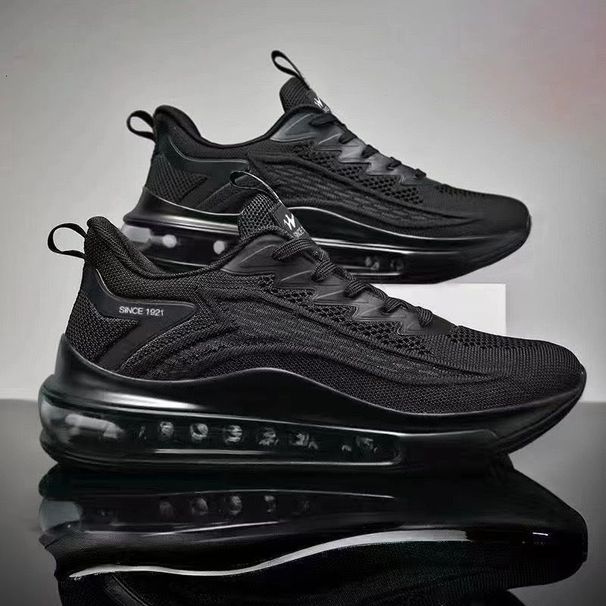 Mens Running Shoes Black Mesh Air Cushion Sneakers With Teal Accents Print Daily Outfit_vogvips.com