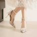 6692X-201-203 Floral Bow Strap High Heels Women's Wedding Shoes Sequined Pointed Toe Thin Heel Hollow Design_vogvips.com