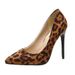 New Pointed Toe Shallow Suede Women S Shoes Leopard Print Stiletto High Heels Large Size_vogvips.com