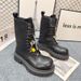 2025 Autumn Winter New Metal Buckle Genuine Leather Thick Sole Martin For Women British Style Lace-Up Fashionable_vogvips.com