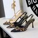 Women's Shoes Banquet Satin Leopard Print Belt Buckle Pointed Toe High Heels With Open Back And Strappy Stiletto Heels For Women_vogvips.com