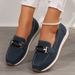Autumn Women's Wide Width Loafers - Metal Chain Decor Flat Platform Casual Slip-On Shoes_vogvips.com