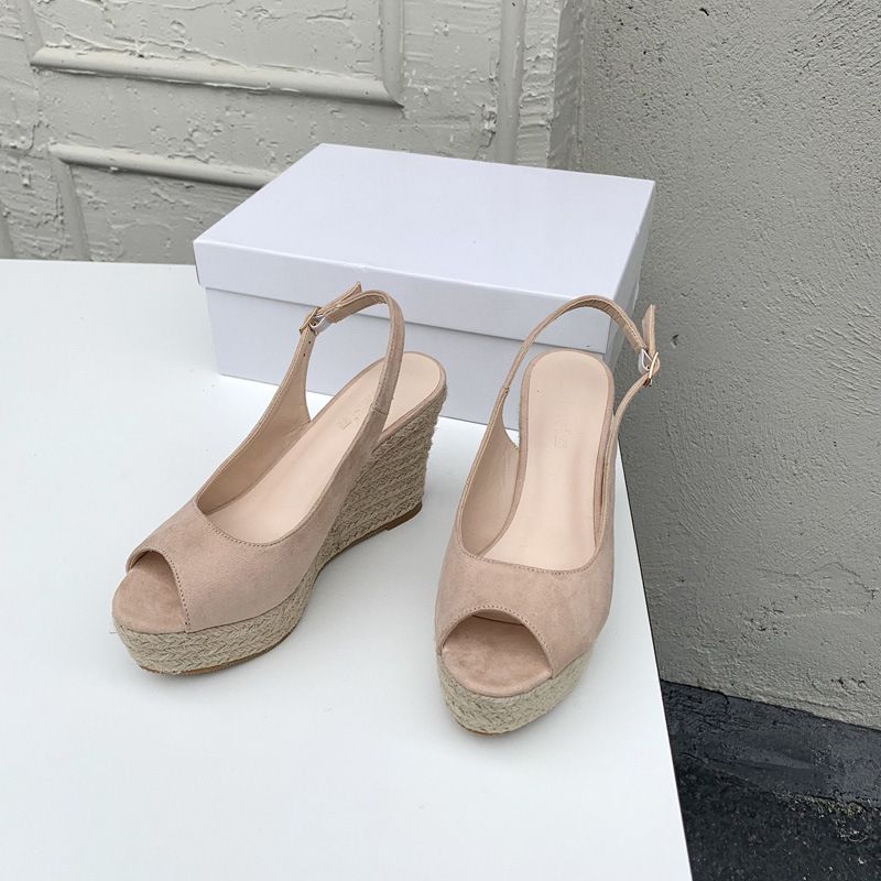 Women's Summer Fairy Style One-Strap Wedge Straw Woven Thick-Soled Waterproof Platform Simple Peep-Toe High Heel Roman_vogvips.com