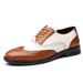 Leather shoes men's plus size color matching formal wear British brogue carved pointed Business Men's shoes lace-up men's leather shoes men_vogvips.com