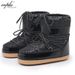 Exported To Europe And America Winter Space Thick Sole Sequin Real Fur Short Snow Trendy Ski Boots Lace-up Women's Shoes_vogvips.com