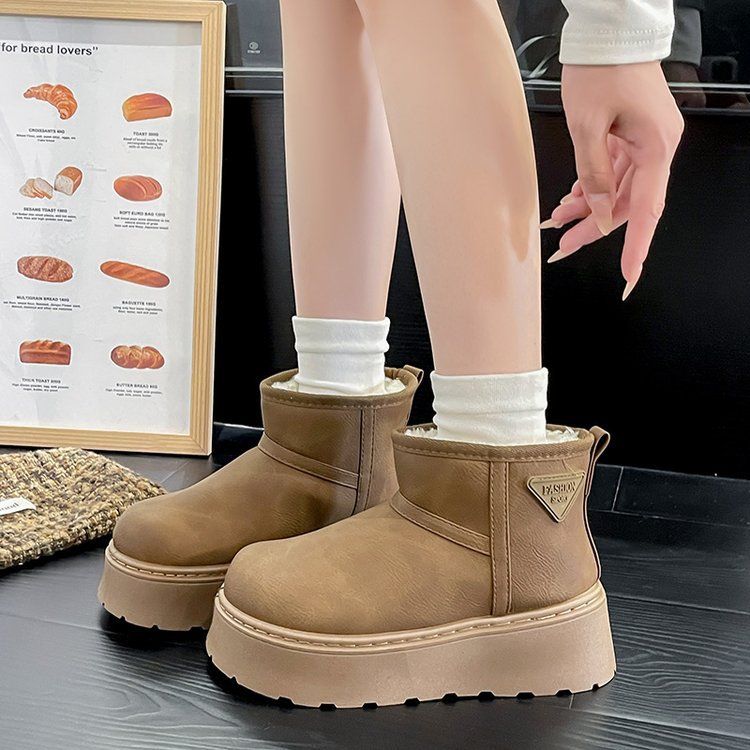Women's Shoes Winter New Style Thick Soled Snow Boots For Women, Round Toe Fleece Lined Warm Slip On Boots_vogvips.com