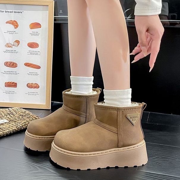 Women's Shoes Winter New Style Thick Soled Snow Boots For Women, Round Toe Fleece Lined Warm Slip On Boots_vogvips.com
