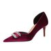 1363-AK76 Banquet High Thin Heels Thickened Suede Shallow Mouth Pointed Toe Side Hollow Rhinestone Buckle Women's Single_vogvips.com
