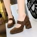 9613-6 Style High Thick Heels, Waterproof Platform, Suede, Straight Line With Belt Buckle, Shallow Mouth Mary Jane_vogvips.com
