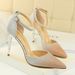 283-7 Korean Style High Heel Stiletto Shallow Pointed Toe Shiny Gradient Color Block Hollow Strap Sandals_vogvips.com