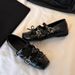 Sheepskin Version Retro Bow Knot Shallow Mouth Ballet Shoes Square Toe Small Single Shoes One Word Buckle Strap Thick Soled Shoes_vogvips.com