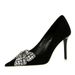 9511-H29 Banquet Thin Ultra High Heels, Suede, Shallow Mouth, Pointed Water Diamond Bow, Single Shoes For Women_vogvips.com