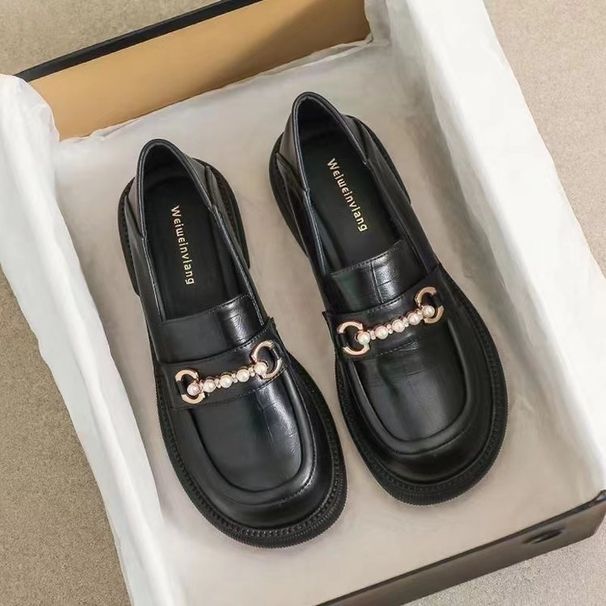 Platform Loafers Women's Fashion Women's Single Shoes British Style Low Heel Small Leather Shoes_vogvips.com