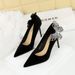 3739-H62L Korean Style Heels With Side Bowknot, Rhinestones, Shih Tzu Velvet, Pointed Toe, Shallow Mouth, Ultra High_vogvips.com