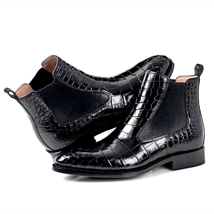 Mens Leather Slip On Ankle Work Boots Shoes Crocodile Print Men's Low_vogvips.com