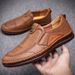 Euro Step 2025 Spring And Autumn New Men's Casual Hand-sewn Leather Soft Sole Slip-on Single Shoes 7038_vogvips.com