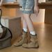 Women's Vintage Soft Leather Boxing Boots British Style Chunky Sole Mid-Calf Lace-Up Ankle Boots Martin Boots, Merard Platform Mid Calf Ankle Boots._vogvips.com