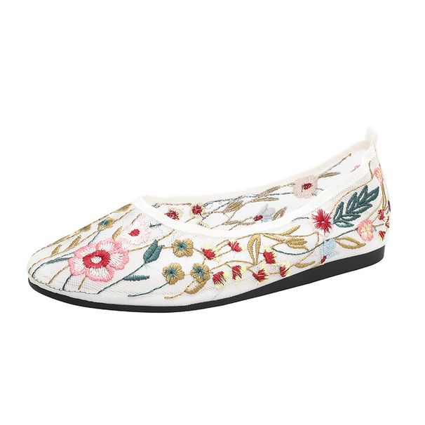 Autumn Mesh Shoes Fashionable Embroidered Flowers Flat Shoes Breathable Round Toe Shallow Mouth Ballet Shoes_vogvips.com