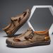 Men’s Hand Stitched Hollow Out Leather Casual Shoes, Side Zipper Breathable Slip-On Walking Sand Sneakers_vogvips.com