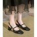 French Style Square High Hee 2025 New Summer Magic Buckle One Strap Backless Single Shoes Chunky Heel Closed Toe_vogvips.com