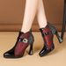 188 Pointed Toe Waterproof Platform Ultra High Heel Red Patchwork Autumn Winter Short Martin Boots Fashion Large Size_vogvips.com
