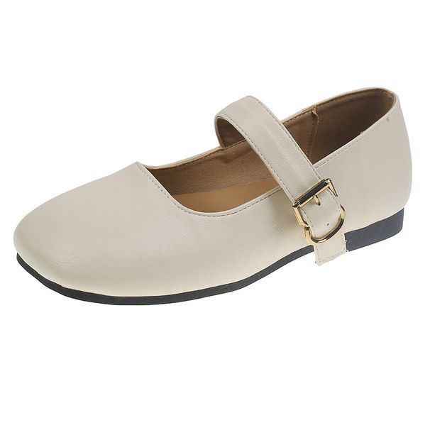 2025 Spring Women's Mary Jane Shoes, Square Toe, Shallow Mouth, Flat Heel, Soft Rubber Sole, French Retro Casual Solid_vogvips.com
