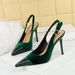 High-heeled women's shoes light velvet with thick suede splicing pointe back hollow back strap single shoes_vogvips.com