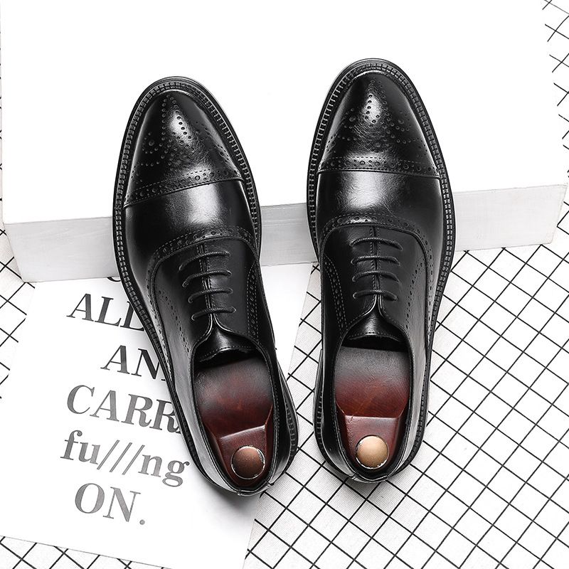 Euro Step Men's Leather Korean Style Trendy British Business Formal Pointed Brogue Wedding Breathable Casual Shoes Men 18568-G_vogvips.com
