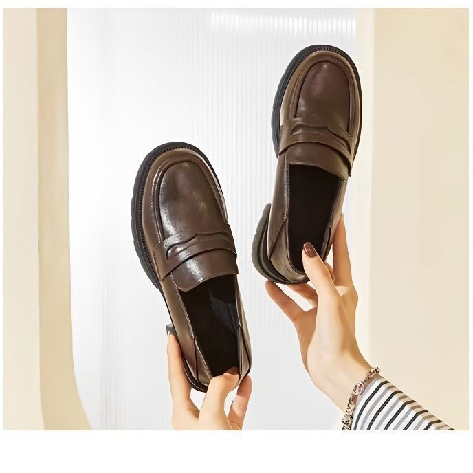 MTX High Heels Small Leather Shoes For 2025 New Spring Autumn Chunky Heel Thick Slip-On Loafers Soft Sole Versatile Women_vogvips.com