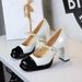 Women's Elegant Mary Jane Chunky Heel Shoes – Two-Tone Patent Leather With Pearl Accents & Platform For Parties & Evening Wear_vogvips.com