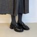 Thick-heeled Loafers Women's One-footed Round Toe Single Shoes Leather Commuter Lazy Leather Shoes._vogvips.com