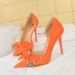 1298-H31 Korean Fashion Slim Super High Heels Shallow Mouth Pointed Side Hollow Diamond Bow Single Shoes_vogvips.com