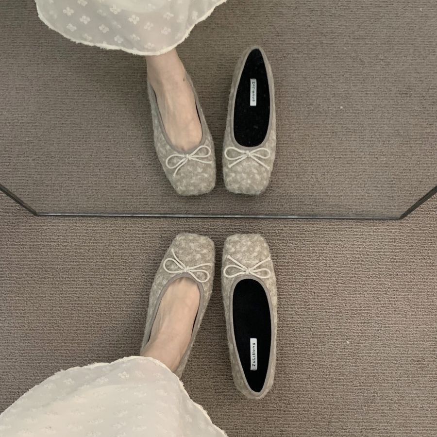French Flat Bottom Gentle Grandma Women Autumn Winter Fairy Style Soft Sole With Skirt Bow And Velvet Bean Single Shoes_vogvips.com