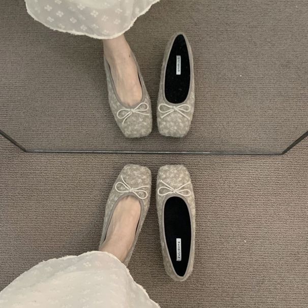 French Flat Bottom Gentle Grandma Women Autumn Winter Fairy Style Soft Sole With Skirt Bow And Velvet Bean Single Shoes_vogvips.com