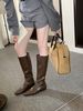 2025 Autumn Winter Unique Slimming Long Square Toe Soft Leather, Knee-High Fashion Boots With Small Wedge Heel_vogvips.com