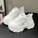 White Black Chunky Spring Autumn Thick Bottom Fashion PU Leather Platform Sneakers Women Lace Up Shoes_vogvips.com