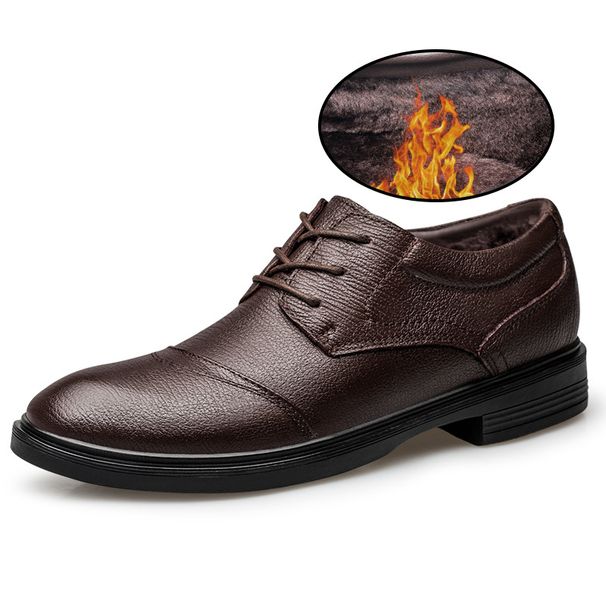 Casual Leather Shoes Men's Round Head Shallow Mouth Lace-up First Layer Work Dress Leather Shoes_vogvips.com