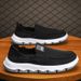 Men's Breathable Slip-On Casual Shoes - Lightweight Knit Fabric With Elastic Band For Summer Comfort, Round Toe Design, Low-Cut Sneakers_vogvips.com