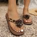 Cross-border Plus-size Leopard Print Floral Accessory Flip-flop Sandals For Women, Fashionable Versatile Flat_vogvips.com