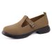 Women's New Round Toe Belt Buckle Single Fashionable British Style Leather Shoes, Thick Heeled Women's Shoes_vogvips.com