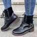 Women's Plus Size Chunky Heel Ankle Boots With Side Zipper & Lace-Up Detail - PU Leather Martin Boots_vogvips.com