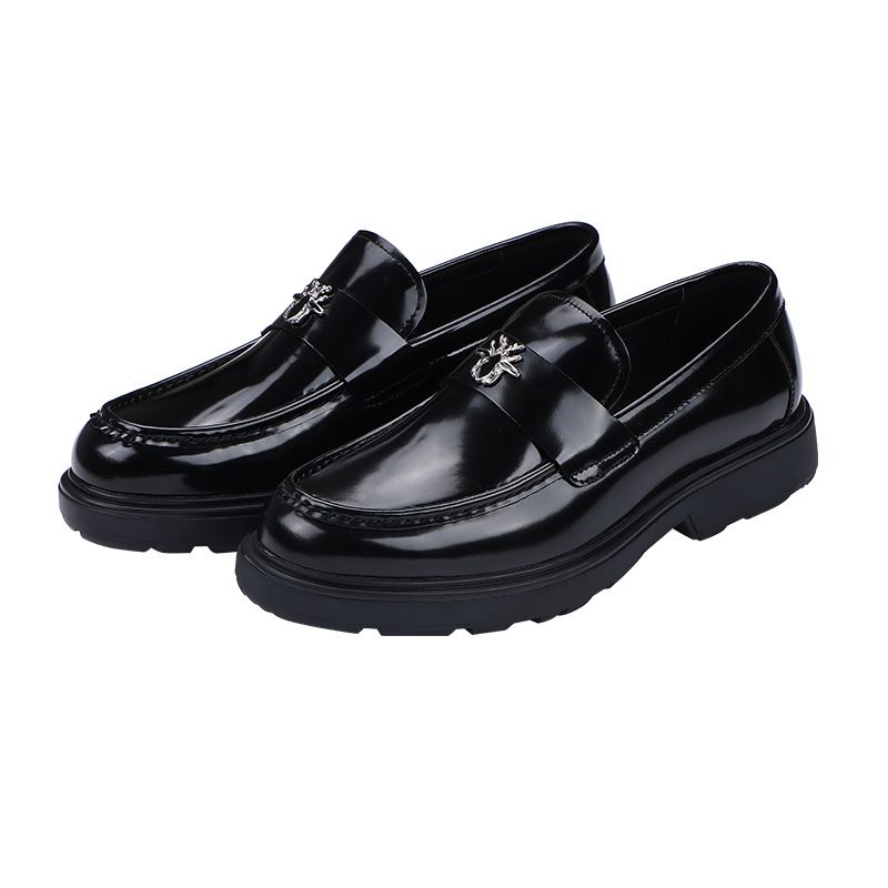 Euro Step Thick-Soled Men's Genuine Leather Slip-On Loafers Formal Casual Business Comfortable Shiny Shoes_vogvips.com
