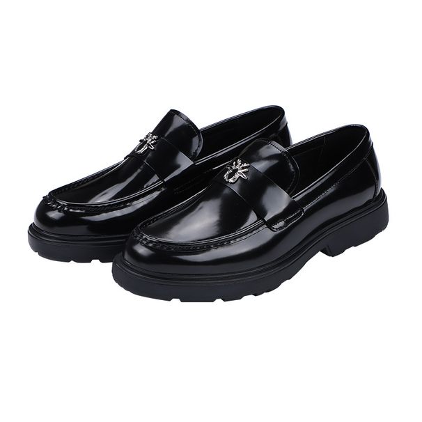 Euro Step Thick-Soled Men's Genuine Leather Slip-On Loafers Formal Casual Business Comfortable Shiny Shoes_vogvips.com