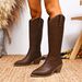 Western Style Women's High Heel Boots With Metal Embroidery & Studs - Pointed Toe Mid Calf Riding Boots For Fall Winter (Brown, Coffee, Size 36-42)_vogvips.com