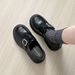 Platform Loafers Women's Autumn And Winter One-word Buckle With Retro Small Leather Shoes College Style Single Shoes_vogvips.com
