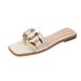Women's Flat Summer Sandals Casual Slip-On With Metal Decoration One Strap Stylish Wearable PU Slides Multi-Color_vogvips.com