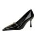 1619-A7 European And American Style Sexy Metal Buckle High Heels Patent Leather Pointed Toe Single Elegant Thin Heel_vogvips.com