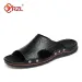 YRZL Mens Sandals PU Leather Classic Summer Soft Black Big Size Slippers Lightweight EVA Slides For Men_vogvips.com
