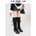 High Heeled Women's Boots Style Round Toe Leather Slip-On Solid Color Versatile For Commuting_vogvips.com
