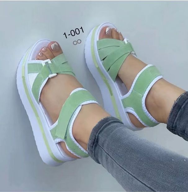Women's Shoes Large Size Thick Soled Sandals Women's Flat Velcro Women's Beach Sandals_vogvips.com